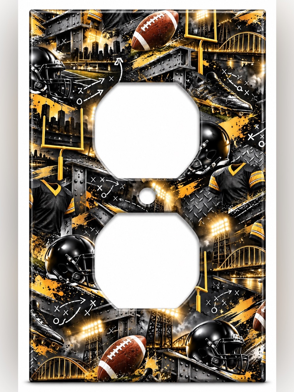 Black Gold Football Outlet Cover Boys Kids Room Sports Steel City Wall Plate
